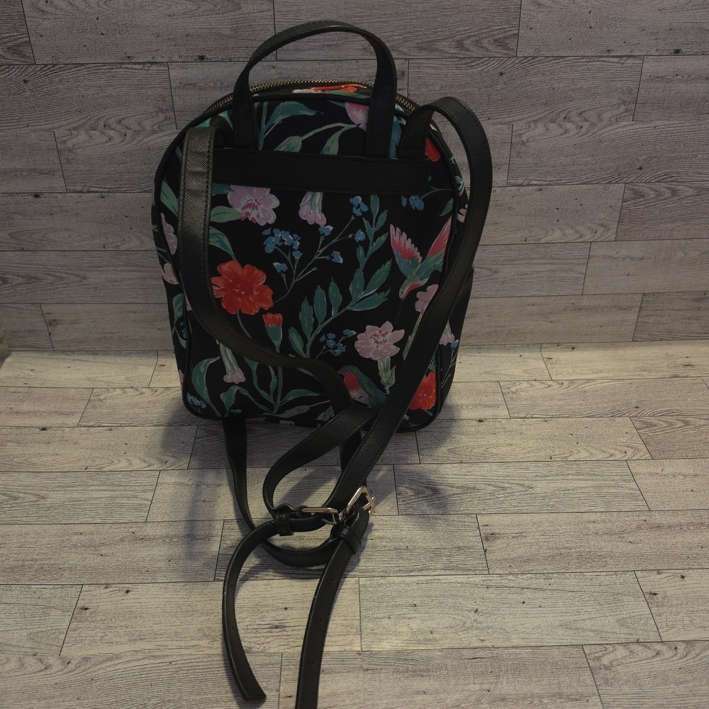 Kate Spade Small Backpack Purse Hummingbird Black Floral - Picture 3 of 12